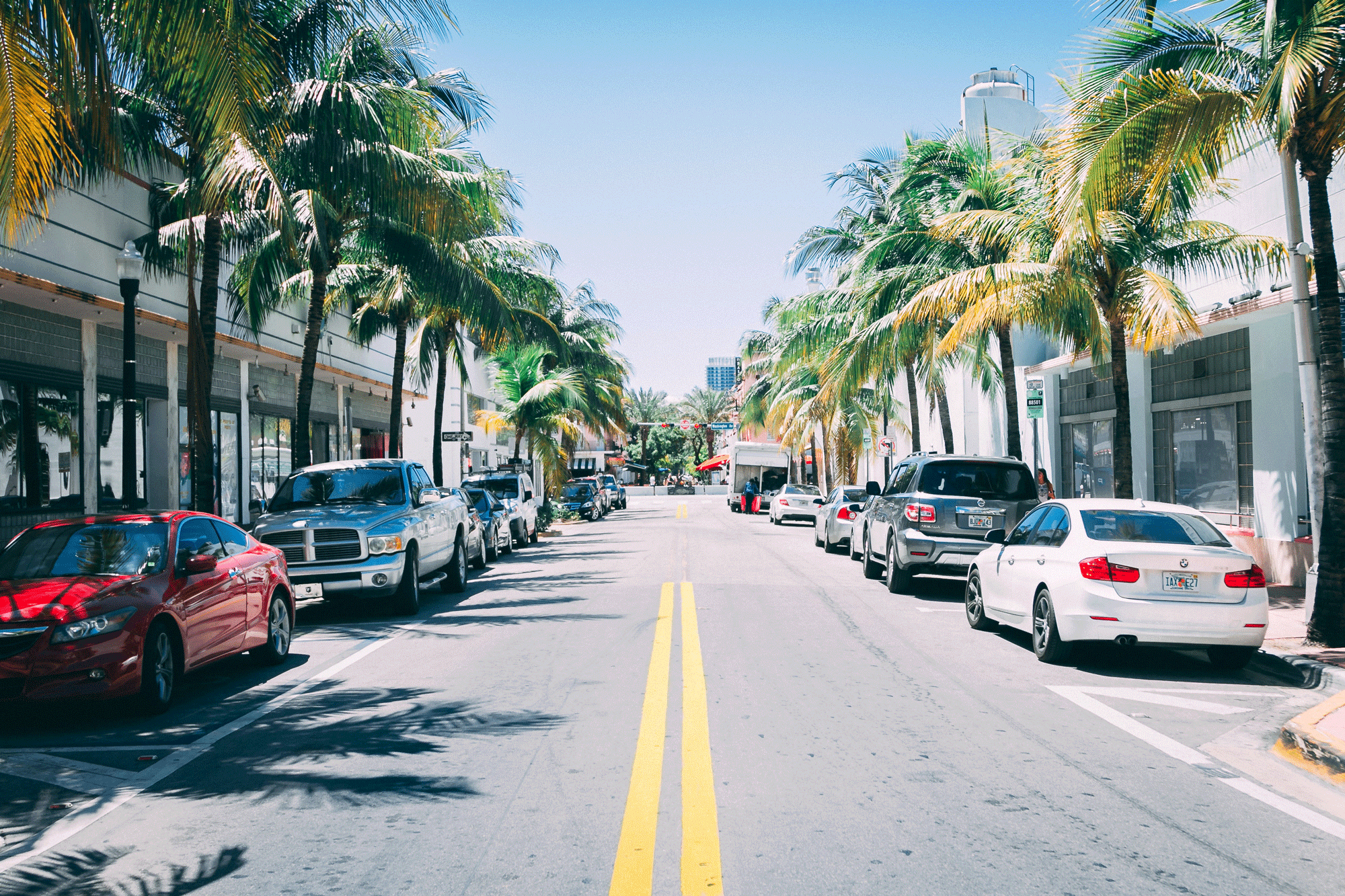 City view with parked cars